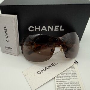 CHANEL Women's Brown Rimless Shield Sunglasses